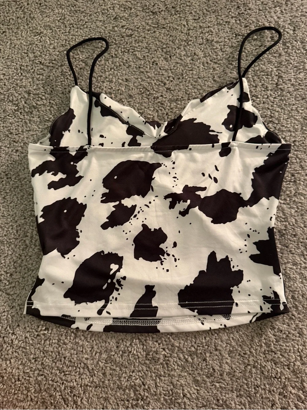 Black White Cow Print Cowl Neck Cami Crop Top Size S Y2K Western Cowgirl
